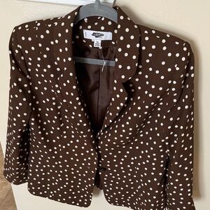 Le Suit Brown and White Polka Dot Blazer